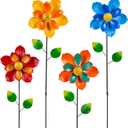 4 Pcs Wind Spinners Outdoor, Small Metal Flower Windmill, Colorful Pinwheels Decorative Floral Garden Stakes for Yard Patio Lawn Garden Decor, 27 x 6 Inches