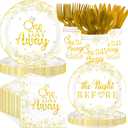 168 Pcs One Day Away Rehearsal Dinner Decorations The Night Before Wedding Plates Napkins Cups Forks Knives Spoons White Gold Diamond Ring Tableware Set for Wedding Rehearsal Party Supplies Serves 24