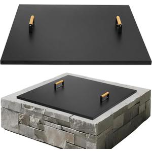 Firepit Lid Square - Rust Resistant 36" x 36" Fire Pit Lid Cover with Wooden Handle & Gloves, Fire Pit Snuffer Lid for Courtyards, Patio, Winter Cold Protection. Fits Fire Pits Up to 34"