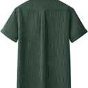 fohemr Mens Striped Casual Button Down Shirt Summer Pinstripe Short Sleeve (Green, XXXL)
