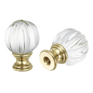 PATIKIL 1/4-27 Lamp Finial Cap for Lampshade Harp Top, 2Pcs Cap Nut Screw Cap Knob Clear Pumpkin Ball Shaped Crystal Lamp Shade Decoration for Table Floor Lamp, Gold Tone (29mm)