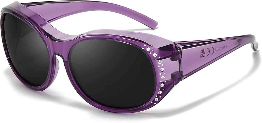 Myiaur Polarized Fit Over Glasses Sunglasses for Women Men, Over Sunglasses with UV400 Protection Anti Glare for Driving (A02 Transparent Purple/Grey Lens)