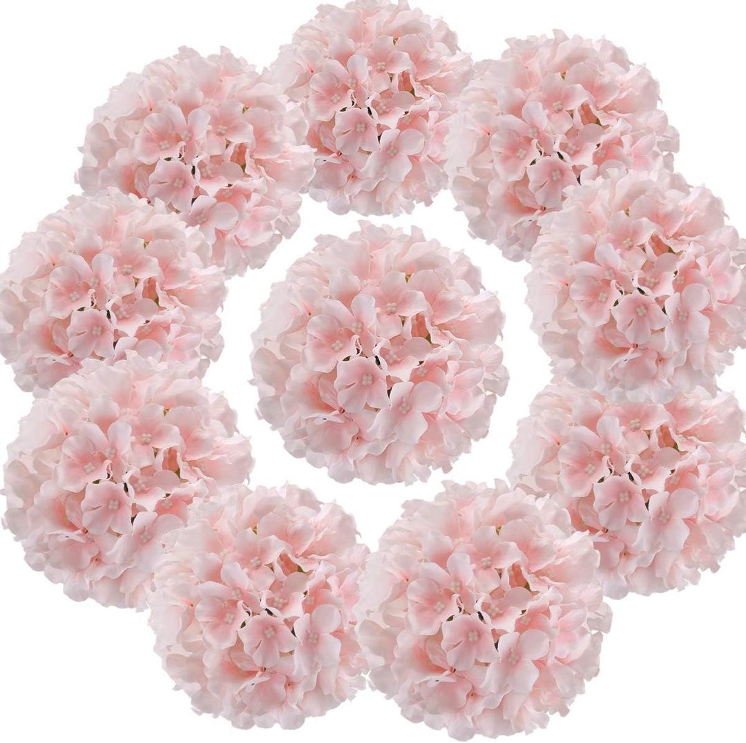 Flojery Silk Hydrangea Heads Artificial Flowers Heads with Stems for Home Wedding Decor,Pack of 10 (Baby Pink)
