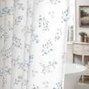 Blue Floral Farmhouse Vintage Cotton Shower Curtain, French Country Shower Curtains for Bathroom, 72Wx72H