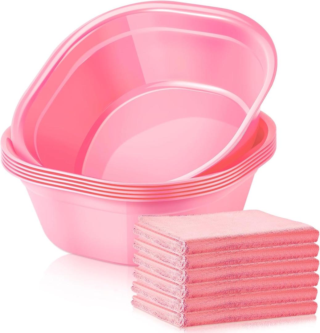 Patelai 6 Sets Kids Foot Spa Kit for Girl 12 x 12 x 4.3 Inch Foot Soaking Tub 14 x 30 Inch Hand Towels Washbasin Towels for Spa Party Sleepover Party Supplies(Pink)