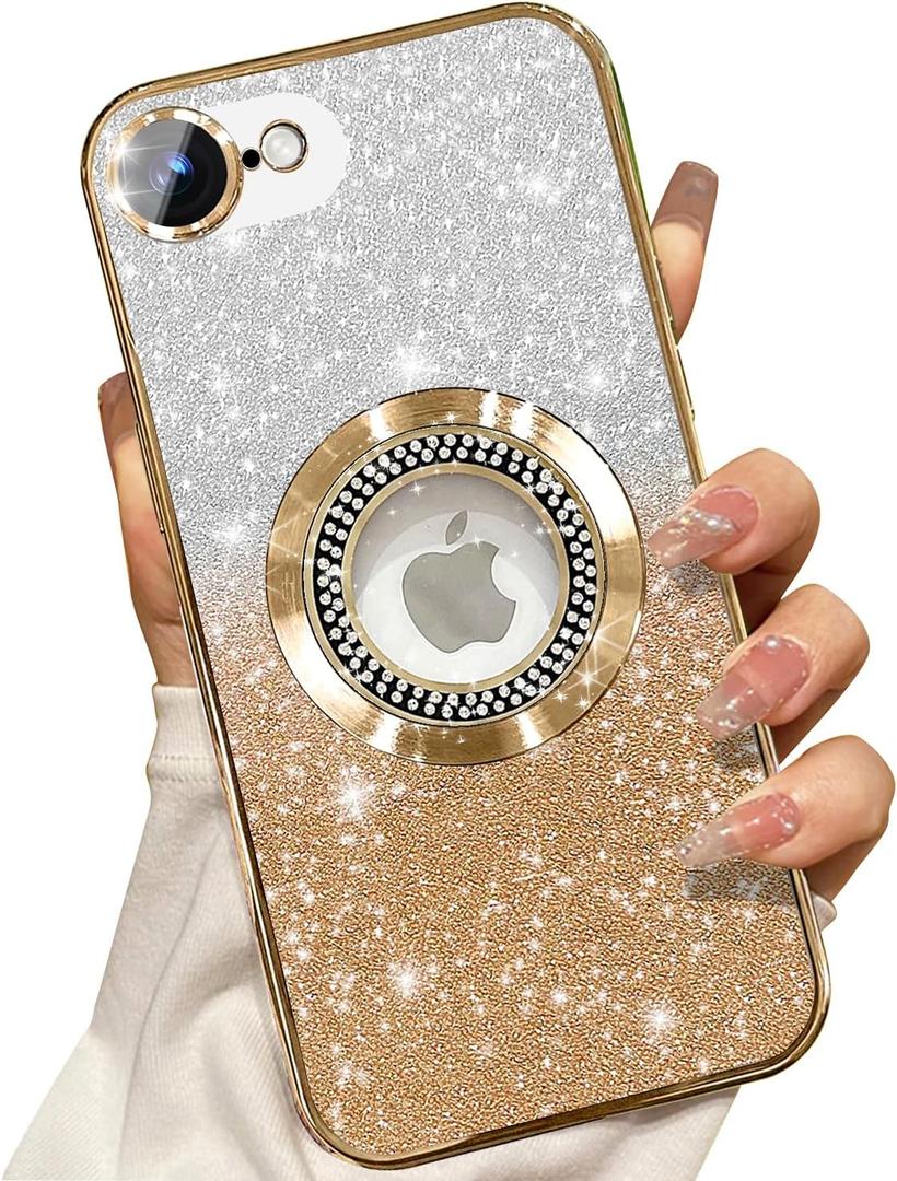 Misscase for iPhone 17e Case& iPhone 16e Magnetic Glitter Case Compatible with MagSafe,Full Protection Slim Shockproof Anti-Scratch Case with Camera Lens Protector Dust-Proof Cover for Women Gold