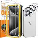 7 x QsmQam 3 Pack Screen Protector for iPhone 15 Pro Max 6.7 Inch with 3 Pack Camera Lens Protector, Ultra HD Tempered Glass, 9H Hardness, Anti Scratch, Bubble Free, Easy Installation, Case Friendly