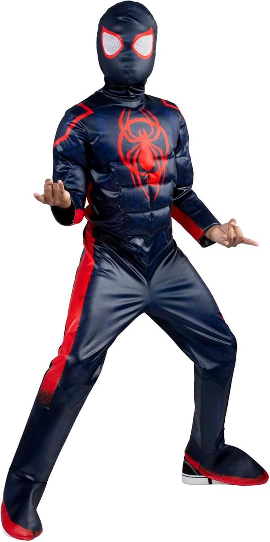 Marvel Spider-Man: Miles Morales Official Youth Halloween Costume - Premium Quality Padded Jumpsuit with Pull On Fabric Mask, Size L (12-14Y)