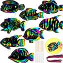 Motionchic 80 Pieces Tropical Fish Scratch Card for Kids Rainbow Ocean Fish Paper Crafts Sea Animal Ornament Under The Sea Party Favors with Wooden Stick and Ribbon for Summer Party DIY Supplies