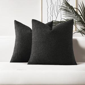 HAUSSY Pack of 2 Pillow Covers 16x16 Inch, Boucle Decorative Throw Pillows Soft Boho Neutral Cushion Covers Home Decor Modern Pillow Cases for Couch Living Room Sofa Bed, Black (Covers Only)