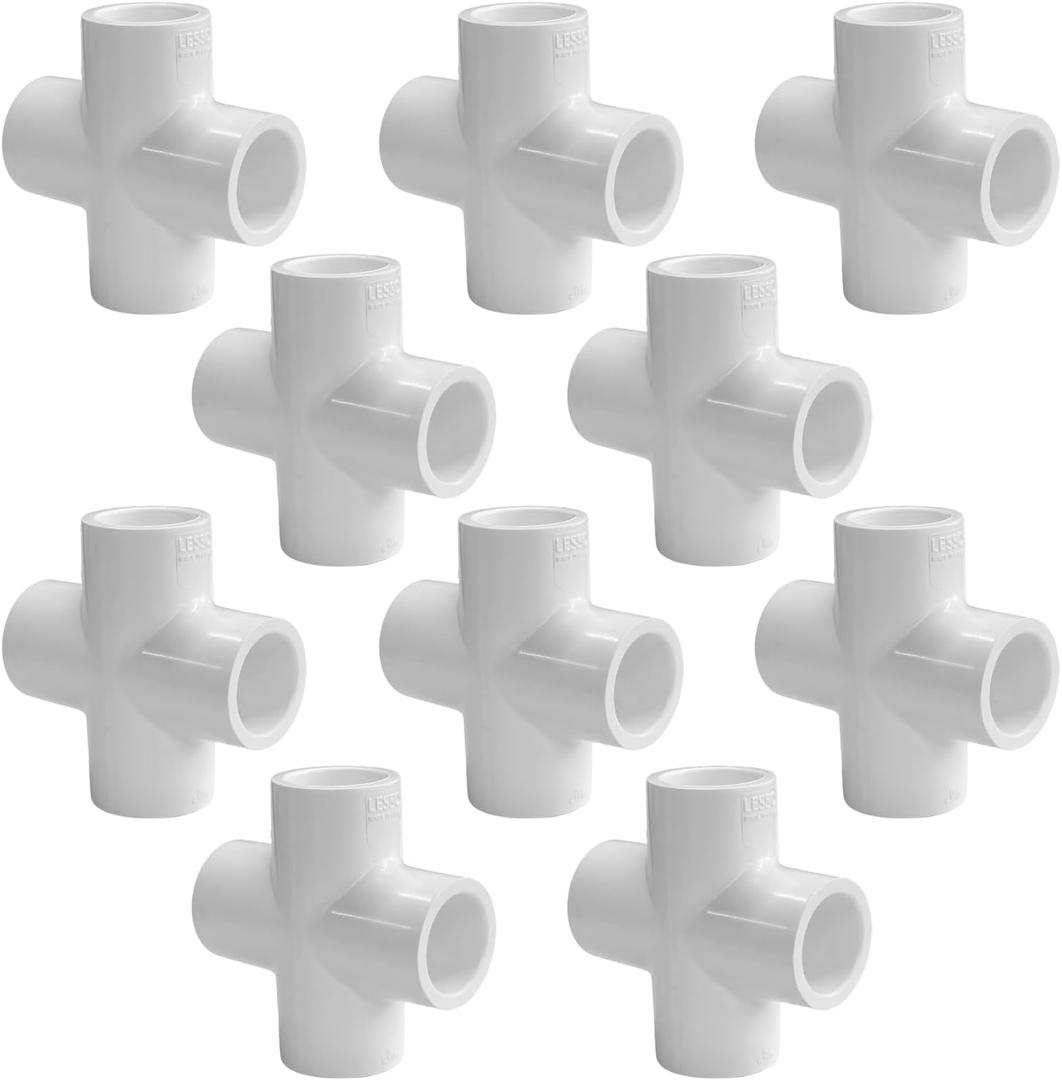 10Pack 4-Way 1" PVC Fitting, LESSO PVC Pipe Cross 1 inch Connector Furniture Grade Fittings for DIY Shelf Building Garden Greenhouse Connection Tent, SCH40