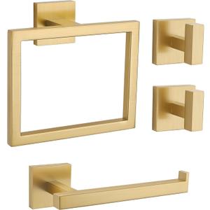 Brushed Gold Bathroom Hardware Set 4 Pieces, Toilet Paper Holder Set SUS304 Stainless Steel Bath Hand Towel Ring for Bathroom Hardware Accessories Set Wall Mounted