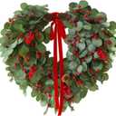 24 inch Christmas Wreath with Lights, Christmas Wreath for Front Door Christmas Door Wreaths with Red Berries Pine Cones Cedar Eucalyptus Leaves Aritificial Wreath for Christmas Indoor Outdoor Decor