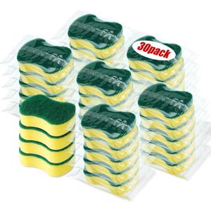 Tanlade 30 Pcs Individually Wrapped Sponges Kitchen Bulk Non Scratch Scouring Sponges for Dishes Household Cleaning Travel Apartments Hotel Car (Yellow Green)
