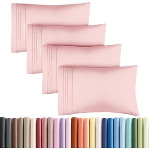 Queen Pillow Cases Set of 4 - Ultra Soft Hotel Quality Pillowcase Covers - Comfy, Cozy & Wrinkle Free - Shrinkage, Stain & Fade Resistant - Machine Washable Pillow Protectors - 4 Piece Set - Baby Pink