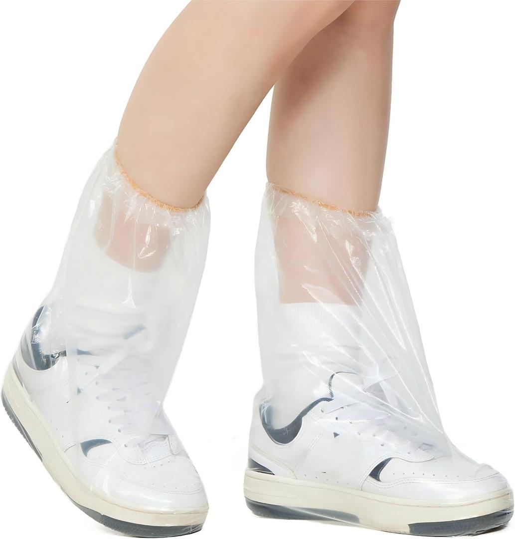 20 Pcs Disposable Waterproof Shoe Covers for Rain, Clear Durable Non-Slip Plastic Rain Shoe Covers for Adults & Kids, Perfect for Water Parks, Travel and Outdoor Activities (Clear, adults)