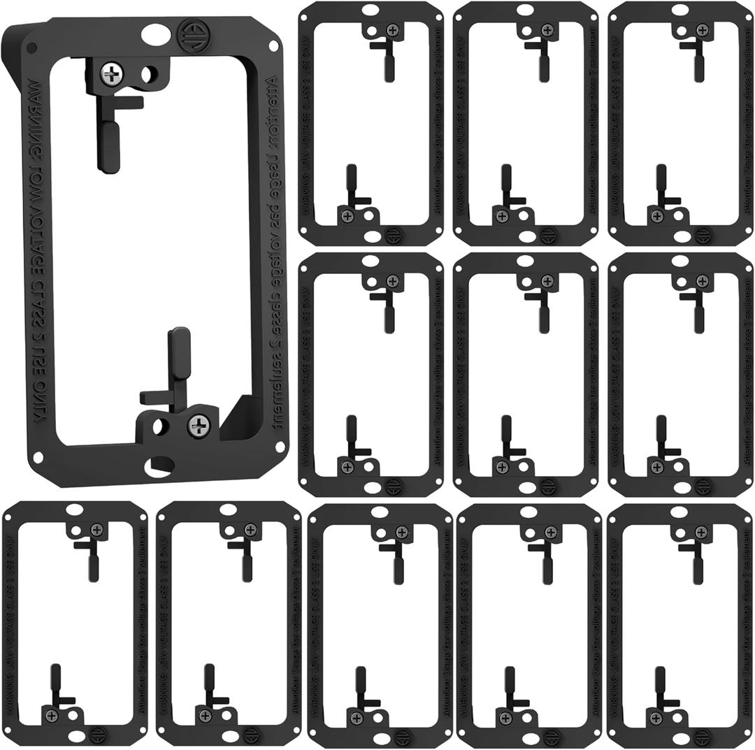BestMounts Low Voltage Mounting Bracket 1 Gang, 12 Pack for Single Gang Wall Plate, Telephone Wires, Network Cables, HDMI, Coaxial, Speaker Cables - Low Voltage Box Cable Wall Plate Bracket, Mud Ring (Black)