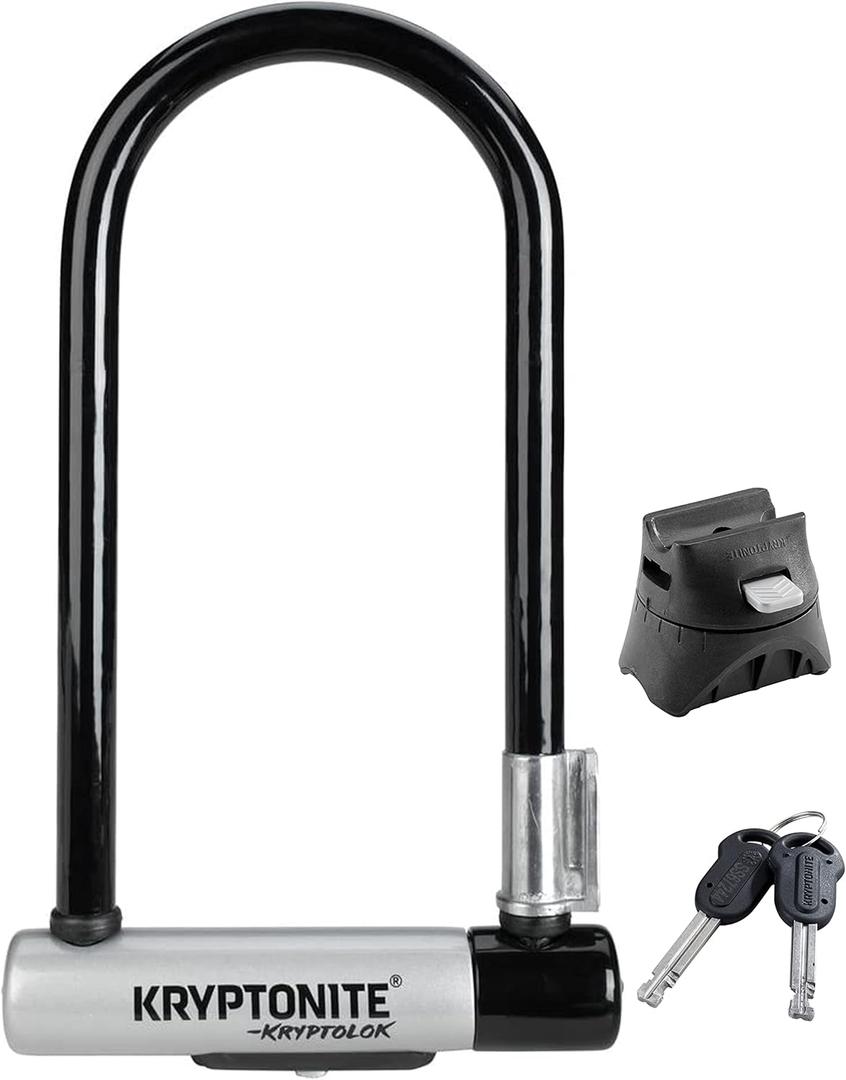 Kryptonite Kryptolok Standard Bike U-Lock, Heavy Duty Anti-Theft Bicycle U Lock, 12.7mm Shackle with Mounting Bracket and Keys, High Security Lock for Bicycles Scooters,Black