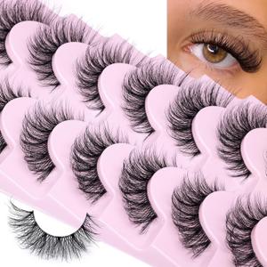 False Eyelashes Natural Wispy D Curl False lashes Clear Band zanlufly Russian Strip Lashes Fluffy Eyelashes 3D Effect Cat Eye False Eyelashes 7 Pairs Pack