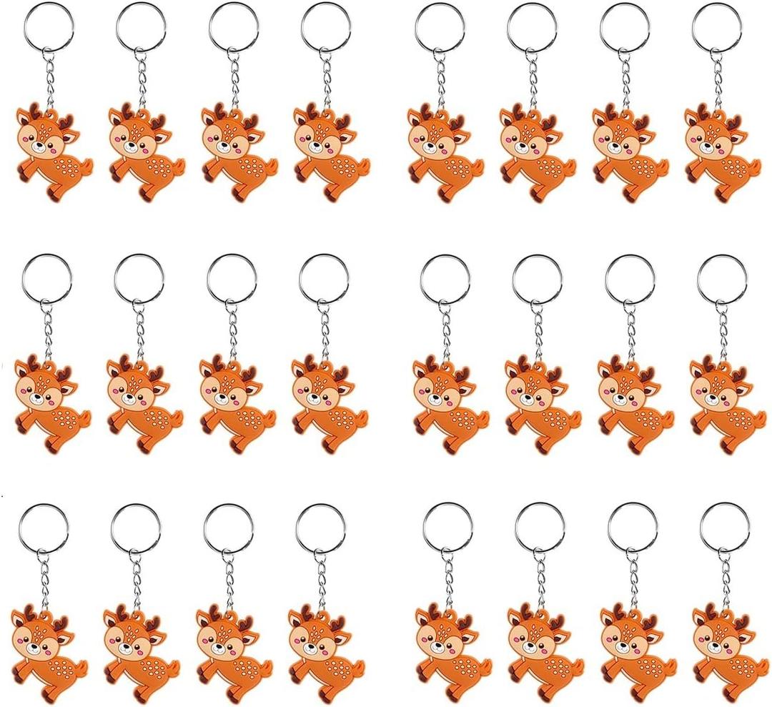 iMagitek 24 Pack Christmas Deer Keychains Fawn Keychains Reindeer Keychains for Woodland Party Favors, Birthday Party Bag Fillers, School Carnival Rewards, Woodland Baby Shower Party Favors