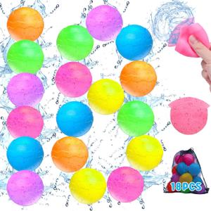 COSOOS 18 Pack Reusable Water Balloons for Kids, Summer Beach Pool Toys for Boys & Girls, Self Sealing Refillable Water Balloons for Fun