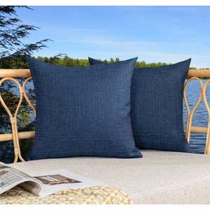 Kevin Textile Pack of 2 Decorative Outdoor Waterproof Throw Pillow Covers Checkered Pillowcases Classic Cushion Cases for Patio Couch Bench 18 x 18 Inch Blue