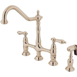 Kingston Brass KS1276ALBS Heritage Bridge Kitchen Faucet, Polished Nickel, 13.88 x 8.56 x 13.13