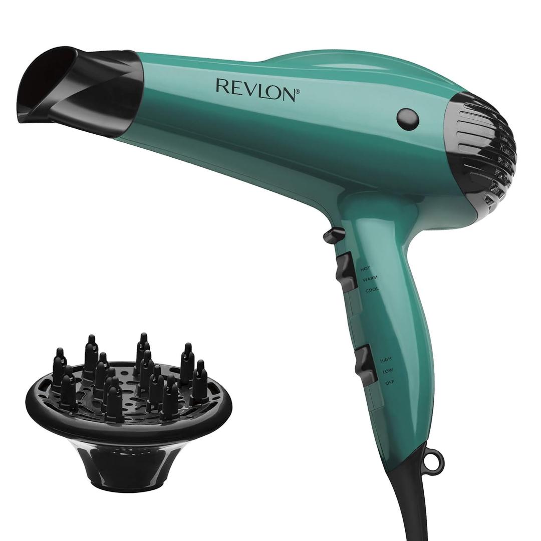 Revlon Volume Booster Hair Dryer | 1875W for Voluminous Lift and Body, (Green) (2 Piece Set)