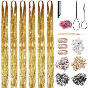 Hair Tinsel, Gold Hair Tinsel Kit for Girls, 1800 Strands
