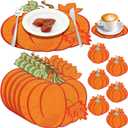 6 Sets Fall Pumpkins Embroidered Placemats and Coaster for Thanksgiving, Large
