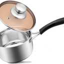 18/10 Stainless Steel Saucepan, Joyfair Small Sauce Pan Milk Pot with Glass Lid for Cooking Stewing Boiling Spaghetti Soup, Extra Pan Wall & Heat-proof Bakelite Handle, Dishwasher Safe (1 Quarts)