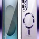 Magnetic Glossy Case for Samsung Galaxy S25 Edge,S25 Edge Phone Case Slim Clear Luxury with Screen Protector & Camera Protector [Compatible with MagSafe], Shockproof Cover for Samsung S 25 Edge-Purple
