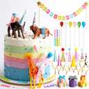 Gemscream 39 Pcs Safari Animal Cake Toppers Party Cake Animal Decorations Jungle Figures with Hats Mini Balloons for Wild Zoo Theme Party Birthday