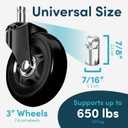 Lifelong Office Chair Wheels Replacement Rubber Chair Casters for Hardwood Floors and Carpet, Set of 5, Stem Casters, Heavy Duty Office Desk Casters for Chairs to Replace Office Chair Mats - (Black)