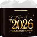 HZRNNA Black and Gold 2026 Graduation Gift Bag, Large Congrats Grad Gift Bag with Card and Tissue Paper, Graduation Gift Wrap Bag for Class of 2026, Congrats Grad Party Decorations, 3 count