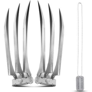 Superhero Claws, Wolverine Claws with Plastic Handles for Adults, Wolf Claws for Halloween Cosplay Props, Set of 2, One Pair Silver