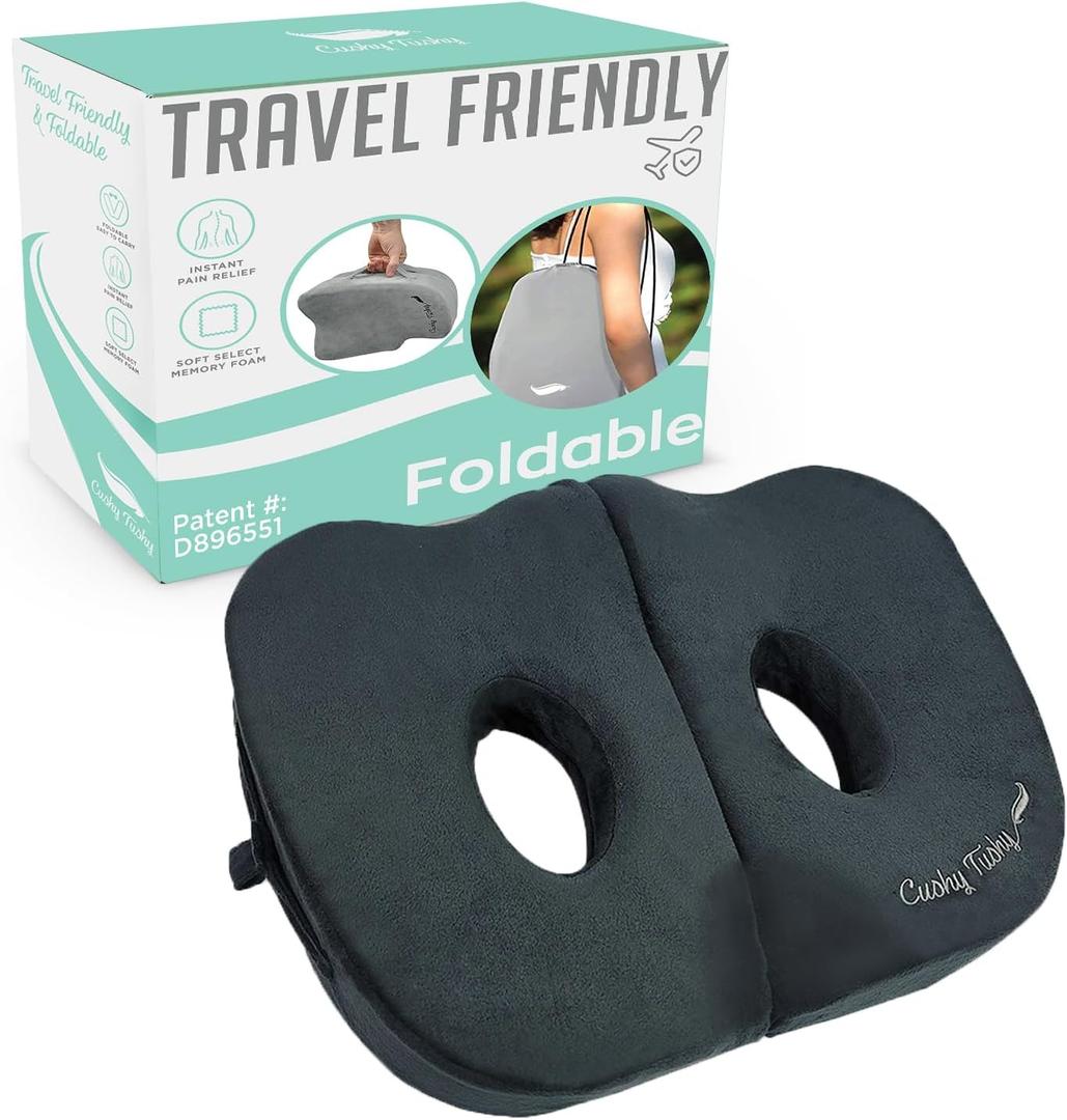 Foldable Sit Bone Seat Cushion - for Sit Bone Pain, Hip, Butt, Ischial Tuberosity, Hamstrings, and Sciatica Pain Relief - for Home, Office, and Driving (Black)