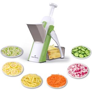 ONCE FOR ALL Safe Mandoline Slicer, Multi Vegetable Chopper, Potato Slicer for Kitchen, 4 Modes 100+ Presets Adjustable Thickness, French Fry Cutter (5 in 1 Green)