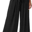 Wide Leg Casual Business Pants for Women Palazzo Trousers High Waisted Belted Flowy Summer Beach Long Slacks Pockets Black (Black, S)