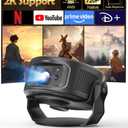 Magcubic Smart Projector 2K Support, Portable Projector with WiFi 5 and Bluetooth 5.0, Voice Control, Auto Keystone, Built-in Apps, Mini Proyector for Movie Home Outdoor (HY300GT) (Pure Black)