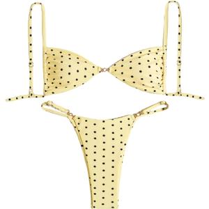 Verdusa Women's Polka Dots Micro Bikini Sets High Cut Cheeky Swimsuit Beach Bathing Suits (Medium, Multicolor)