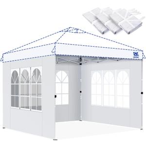 FANPAT Church Window 10x10ft Canopy Sidewalls for Pop Up Canopy, Waterproof UV Protection Fabric, Suitable for Outdoor Party, Picnics & Camping, White(3pcs Sidewalls Only, NOT Included Frame and Top)