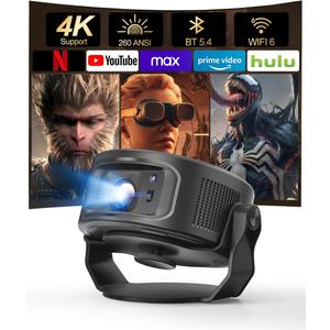 Magcubic Smart Projector with WiFi 6 and Bluetooth 5.4, Mini Protable Projector 4K & 8K Support, Built-in Android 14, Auto Keystone, Video Proyector for Home Theater/Outdoor Movie HY300Max, Black