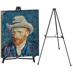 64" Aluminum Telescoping Display Easel, Adjustable Easel Stand for Sign, Portable Black Floor Standing Easels for Artwork, Painting, Posters, Whiteboard, 1PC