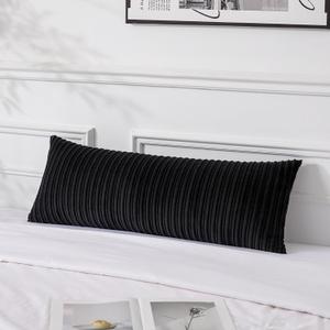 UGASA 14x36 Inch Pillow Cover Pack of 1 Soft Boho Stripe Corduroy Large Long Rectangular Lumbar Cushion Cover Farmhouse Decorative Throw Pillowcase for Bed, Couch, Sofa, Bedroom, Living Room, Black