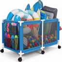 280 Gallon 69" Pool Storage Bin XXL Extra Large Swimming Pool Float Storage Bin, Pool Noodles Holder, Toys, Floats, Balls and Floats Equipment Mesh Rolling Bin for Garden Lawn, 69" Lx32 Wx35 H (Blue)
