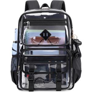 Sisipoet Clear Backpack for School, PVC Clear Bookbag Heavy Duty Transparent Backpack for Stadium Events See Through Bag