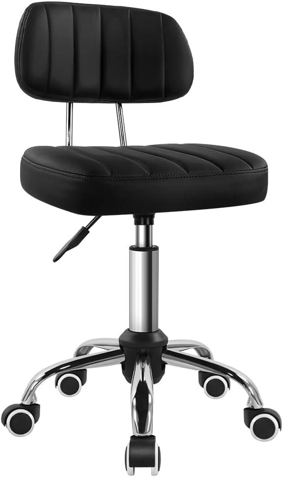 BFTOU Black Square Swivel Stool with Wheel for Work SPA Shop Massage Height-Adjustable and Cost-Effective Rolling Stool Chair with Back