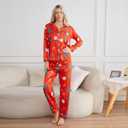 Matching Family Christmas Pajamas Set, Silk Satin Long Sleeve Button Down Comfy Loungewear for Couples, Men, Women (Red, L)