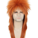 karlery Men Women Long Straight Orange Ginger Mullet Wig 70s 80s Heavy Metal Rocker Punk Wig for Cosplay Event Costume Halloween Party